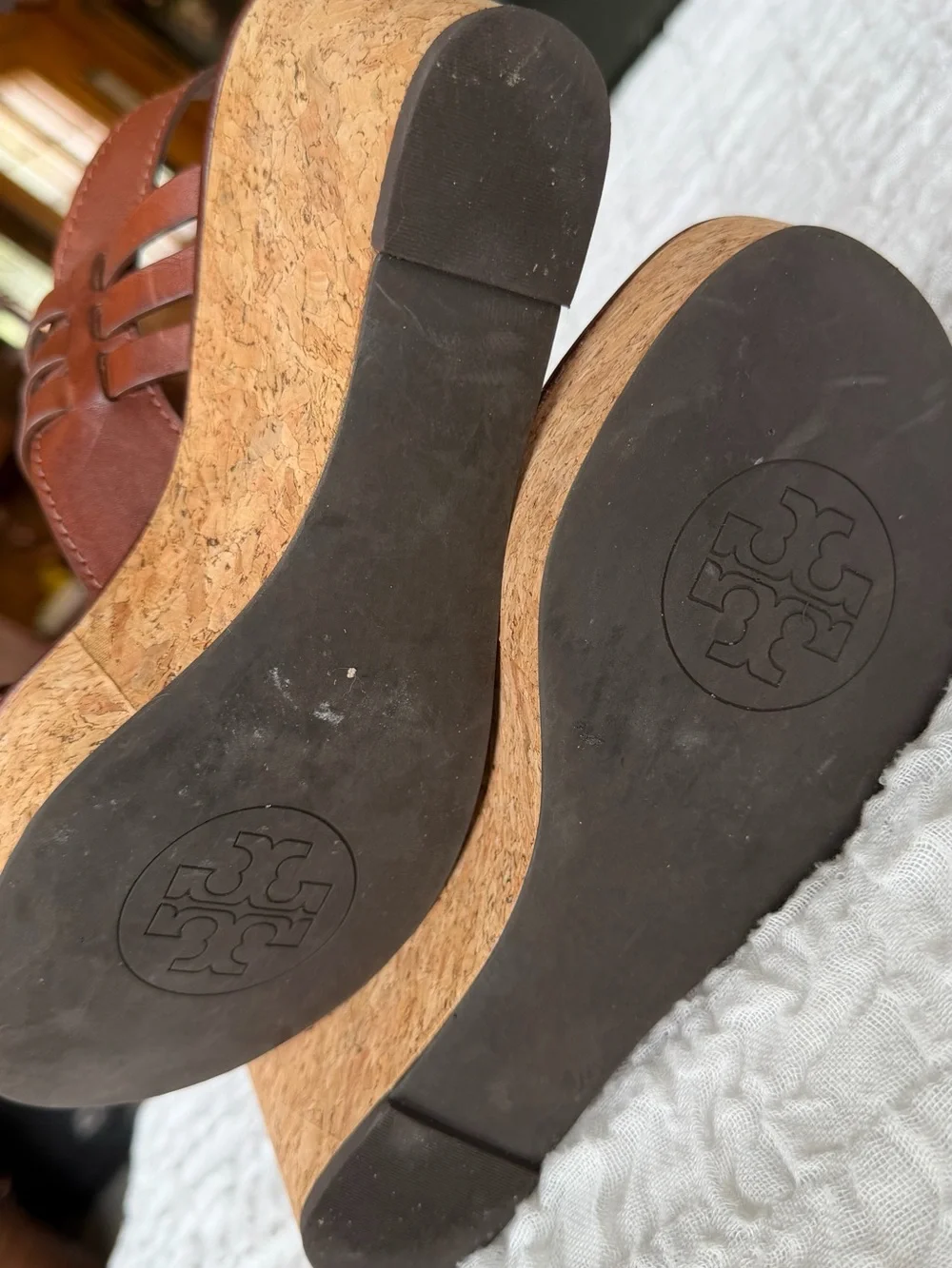 Tory Burch Leather Ace Cork Wedge Sandal Size 8
